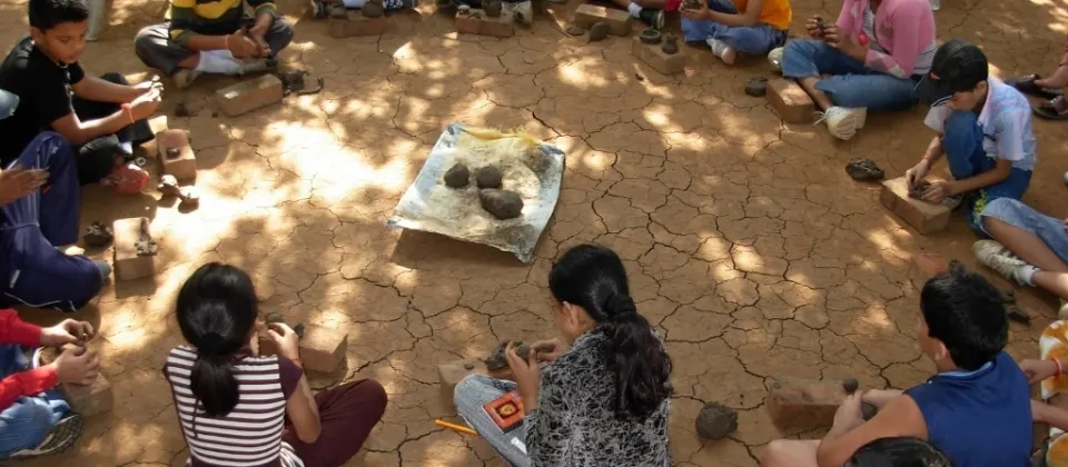 Weaving demonstration with natural materials