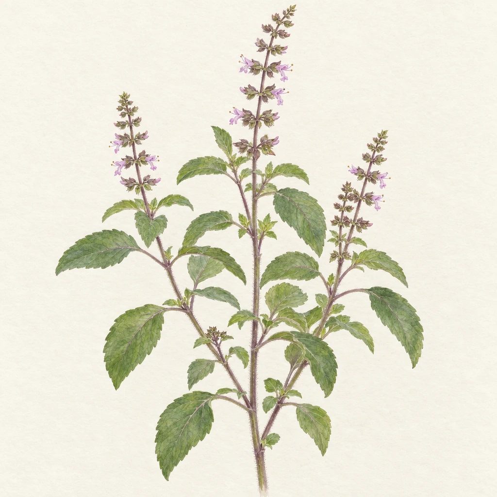 Tulsi (Ocimum tenuiflorum) in the Save Farm botanical library