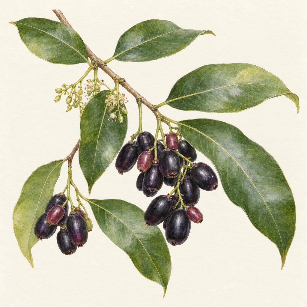 Black Jamun (Syzygium cumini) in the Save Farm botanical library